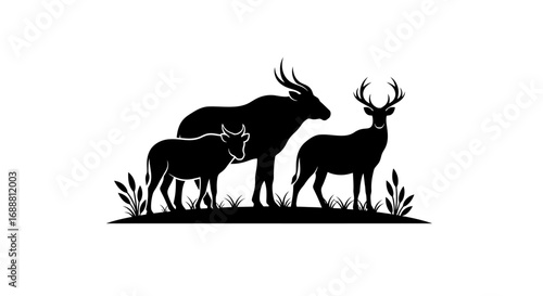 Vector Forest Deer Elk Silhouettes