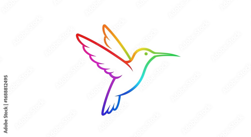 Fototapeta premium Colorful Hummingbird Outline with a Rainbow Gradient - Modern Vector Logo Design for Nature and Freedom.