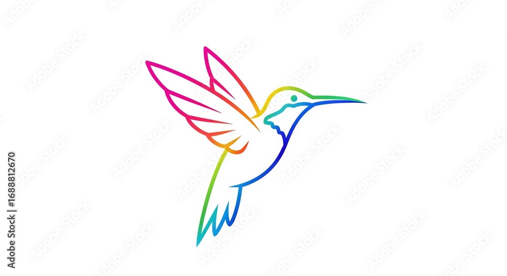 Obraz premium Vibrant Rainbow Gradient Hummingbird Outline Logo - Dynamic and Colorful Vector Illustration.