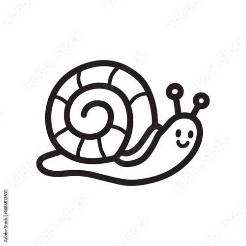 A delightful line drawing of a cute snail crawling with its shell on its back.