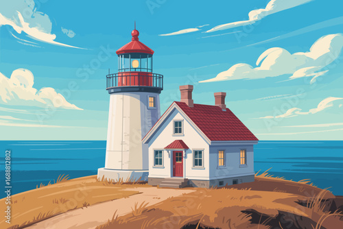 Lighthouse and Coastal Home Illustration