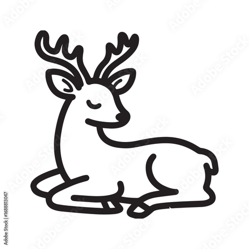 A delightful line drawing of a peaceful deer lying down to rest. 