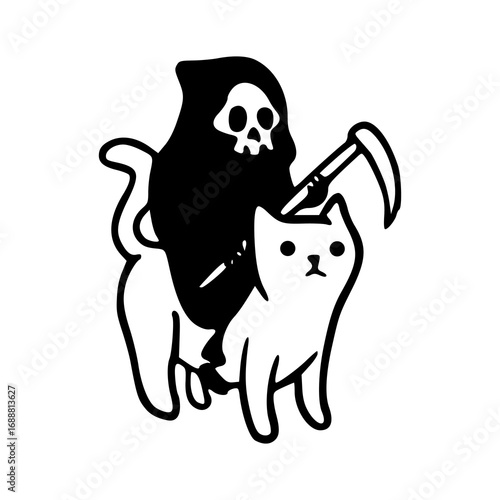 cute kitten with grim reaper doodle