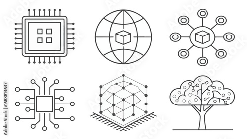 Minimal black and white line art icon collection
