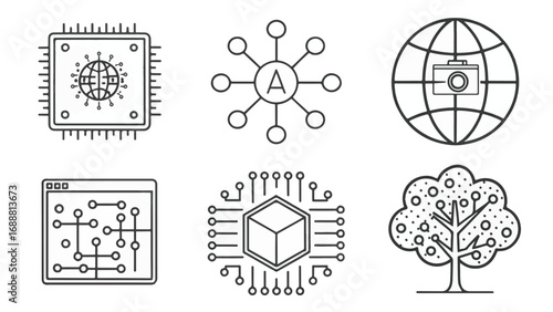 Minimal black and white line art icon set for design projects