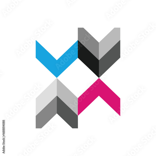 Modern abstract geometric logo with colorful arrows.