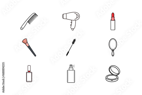 Hair dryer comb lipstick makeup brush mascara hand mirror nail polish hairdryer