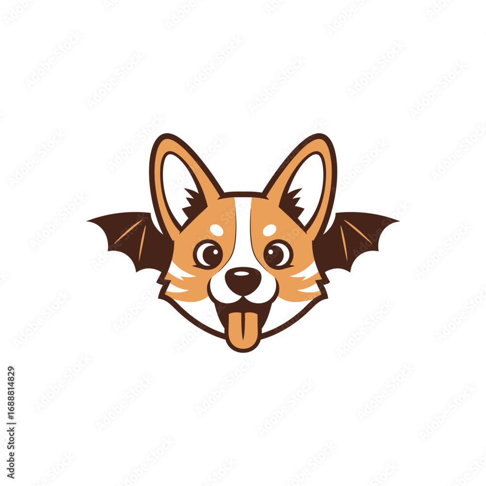 Fototapeta premium Adorable Corgi Dog with Vampire Bat Wings Illustration.