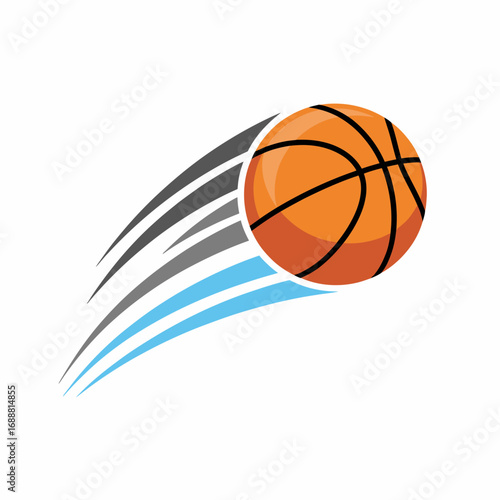 Vector icon of a basketball flying at high speed with motion blur effect, representing sports competition and dynamic gameplay.