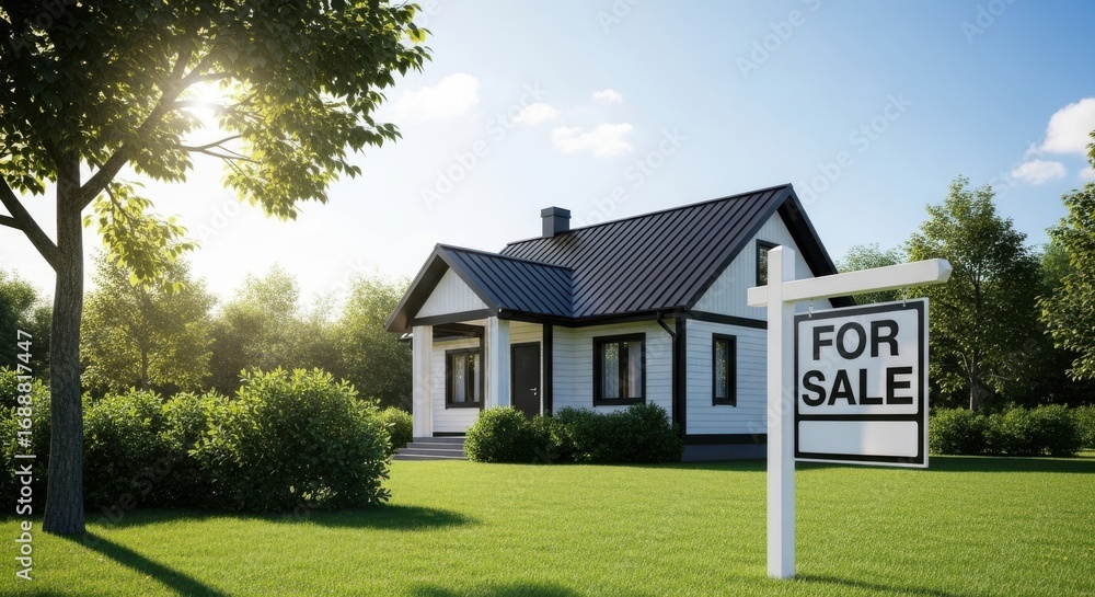 Obraz premium Charming Suburban Home Available For Sale On Sunny Day