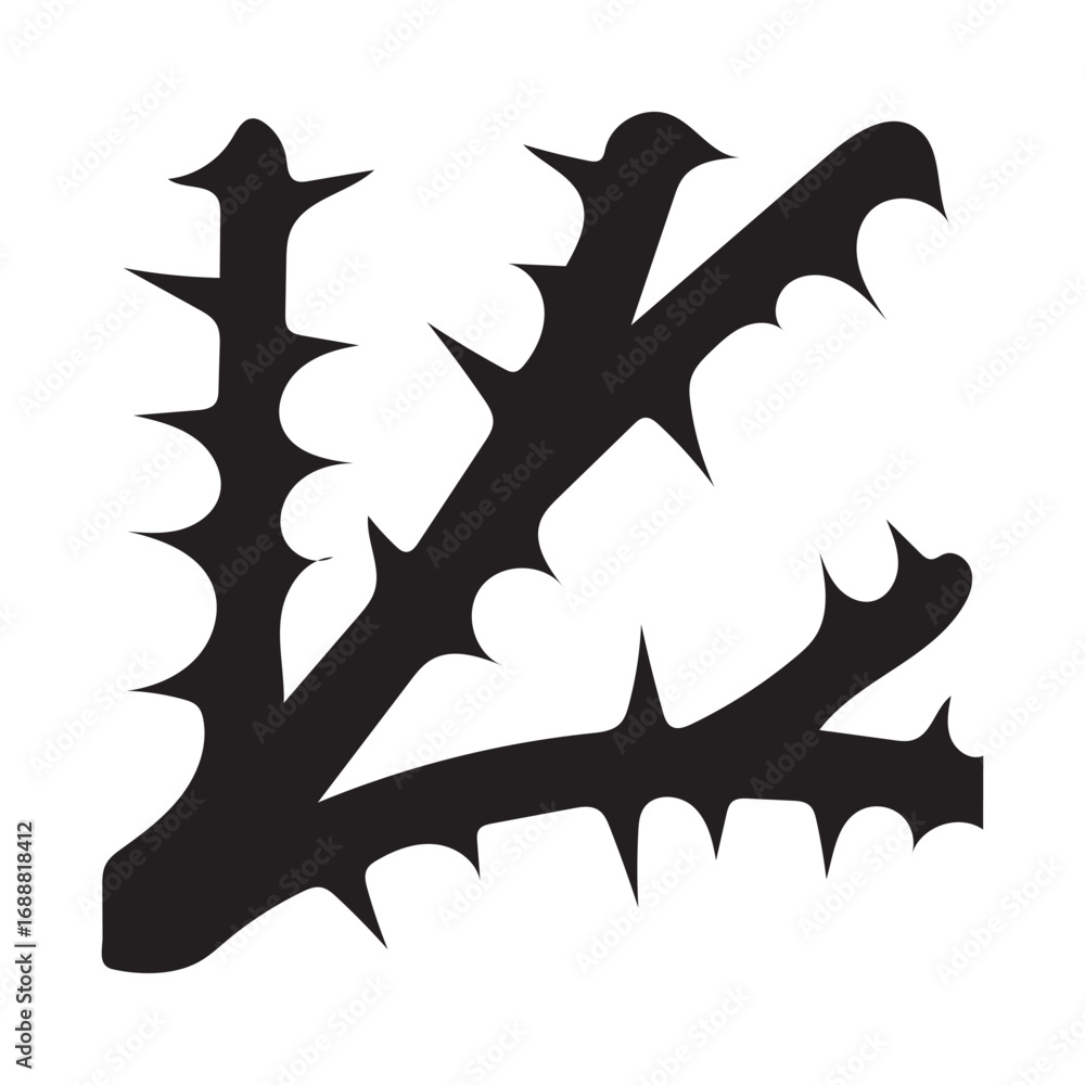 Fototapeta premium Detailed silhouette of a thorny branch vector icon silhouette on white Background.