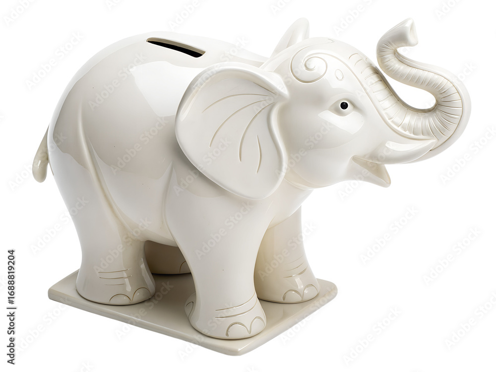 Fototapeta premium Image of ceramic Bank white elephant isolated on transparent background.