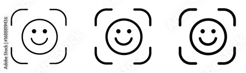 Smiling face recognition icons with happy emoticon scan symbol vector illustration isolated on transparent background