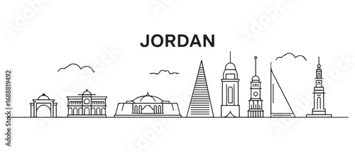 Jordan Line Art skyline. Travel Jordan famous landmarks. Business and tourism concept for presentation, banner, web site. with white background