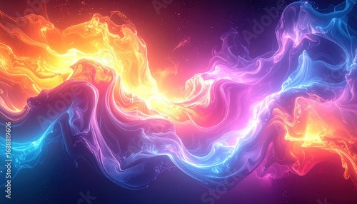 Abstract digital art featuring swirling, vibrant colors of fire and ice.
