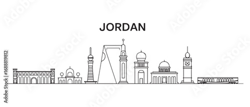 Jordan Line Art skyline. Travel Jordan famous landmarks. Business and tourism concept for presentation, banner, web site. with white background