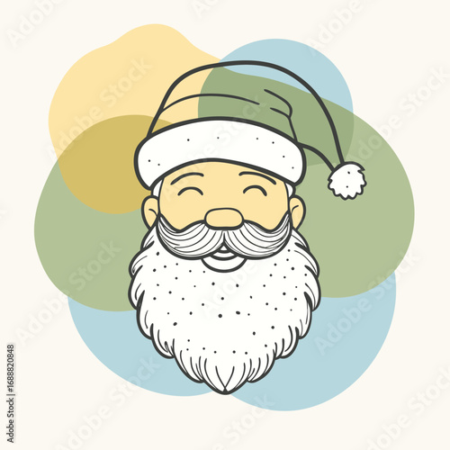 Santa Claus Face Silhouette with Hat and Beard Vector Illustration