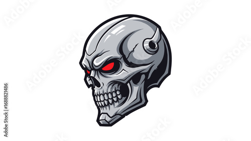 Aggressive Cyborg Skull with Glowing Eyes in a Three-Quarter View Mascot Logo Illustration
