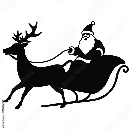 Santa Claus Silhouette in Sleigh with Reindeer Vector Illustration