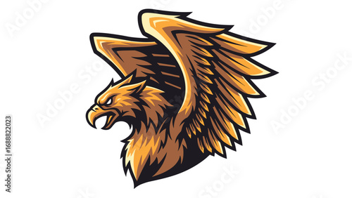 Majestic Golden Griffin Mascot Logo Illustration with Outspread Wings for Modern Branding and Team Identity Designs