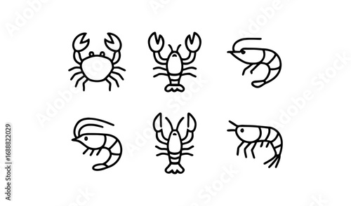 Minimalist sea creatures: crab and shrimp outline collection