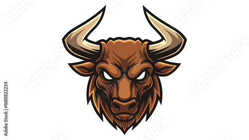 Fierce Brown Bull Head with Angry Eyes Mascot Logo Illustration for Sports Team Identity