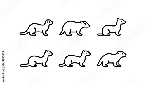 Minimalist outline of various mustelids in different poses