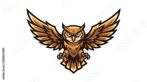 Powerful Golden Owl with Spread Wings in Attack Pose, a Fierce Mascot Logo Illustration Vector