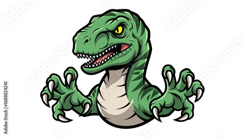 Green Dinosaur Mascot with Sharp Claws Extended, Mascot Logo Illustration Vector Design