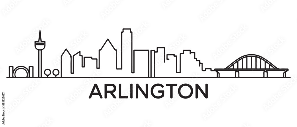 Fototapeta premium Arlington Line Art skyline silhouette. Landscape Arlington, Texas. Vector illustration.. with white background