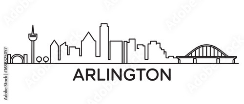 Arlington Line Art skyline silhouette. Landscape Arlington, Texas. Vector illustration.. with white background
