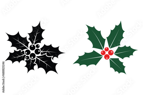 Black and green holly sprigs with red berries vector graphics holly leaves