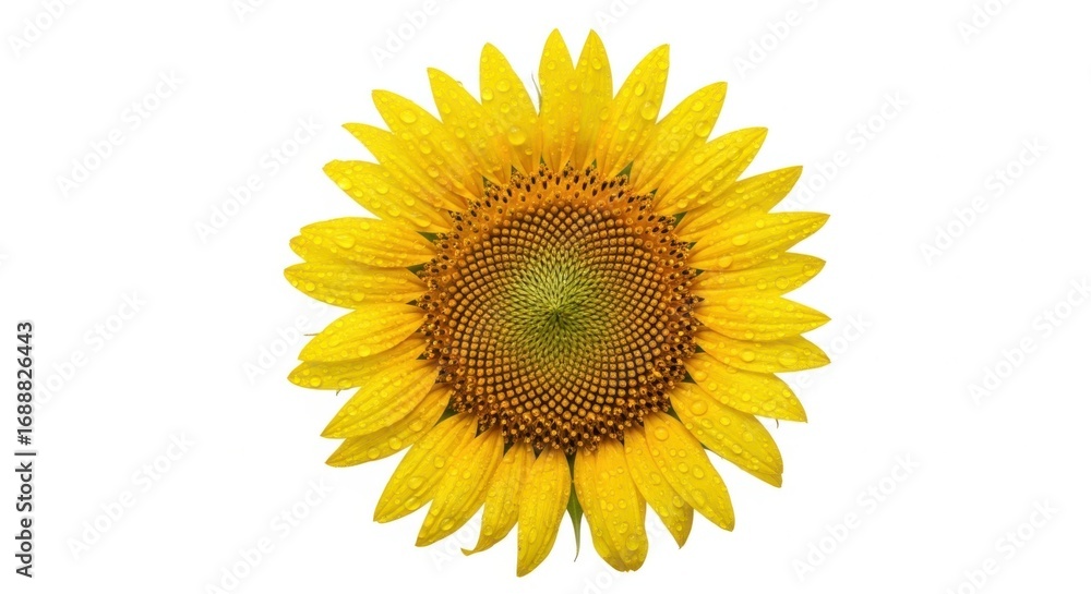 Fototapeta premium Beautiful Yellow Sunflower With Water Droplets On White Background