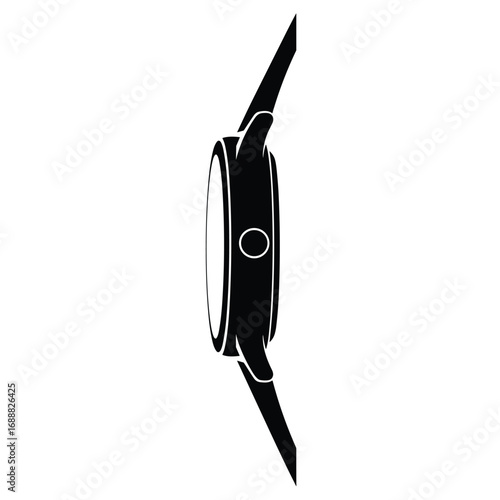 Black silhouette of a wristwatch with a round face and strap time clock