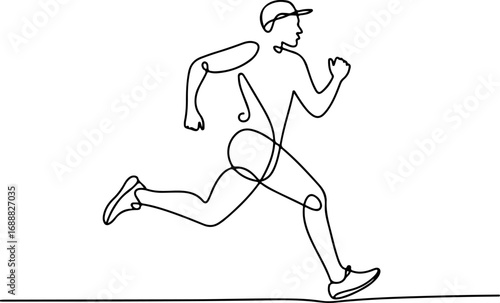 Man running in continuous line art style, single stroke illustration