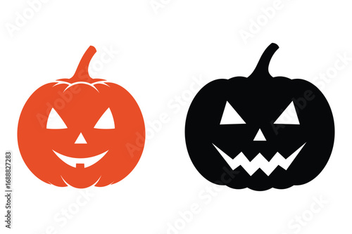 Orange and black jack o lantern silhouettes side by side halloween pumpkin