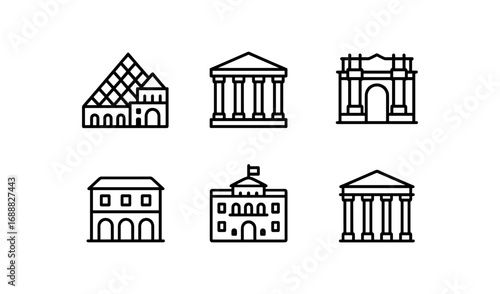 Icon set of famous architectural landmarks in linear style