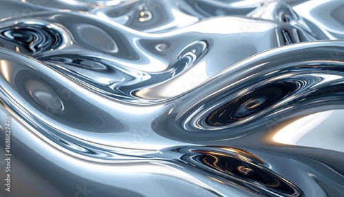 Wallpaper Mural Abstract swirling metallic liquid, reflective surface, chrome-like texture, flowing waves. Torontodigital.ca