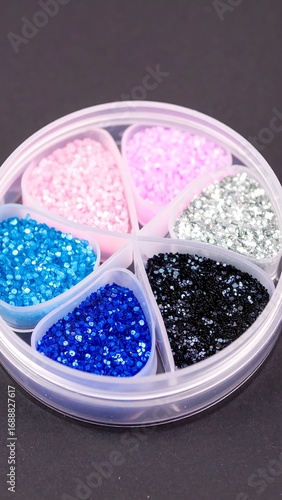 Colorful glitter assortment in a plastic organizer