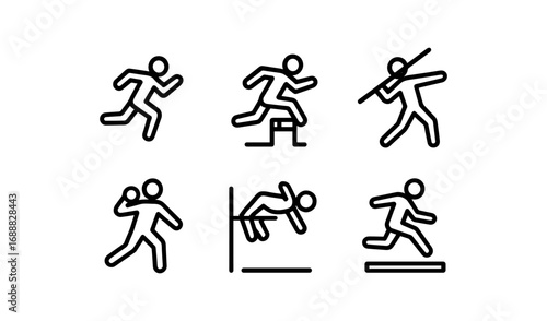 Minimalist icons depicting athletic track and field events in linear style