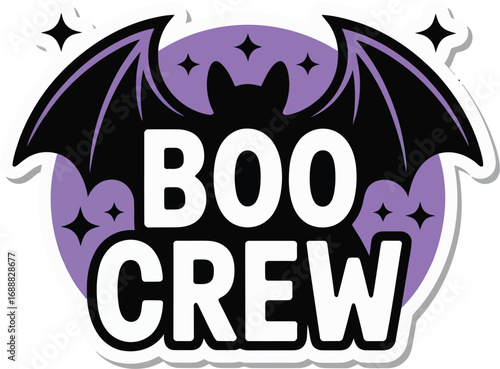 Cute bat boo crew halloween sticker design isolated on transparent background