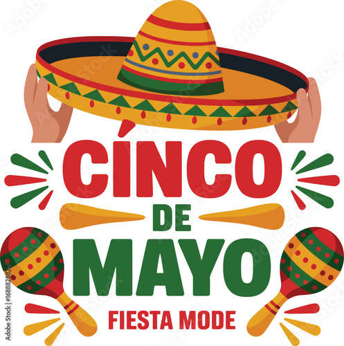 Cinco de mayo fiesta sombrero maracas isolated on transparent background