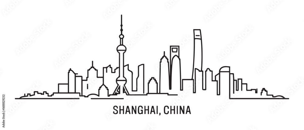 Fototapeta premium Shanghai Line Art skyline silhouette. Landscape Shanghai, China. Vector illustration. with white background