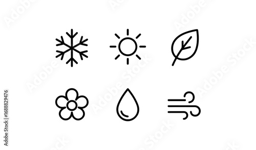Minimalist weather and nature icons in outline style