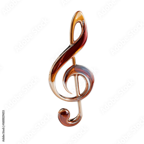Glossy treble clef symbol isolated on transparent background for music design.
