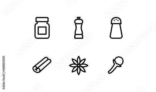 Minimalist spice and herb icons set for cooking and kitchen design