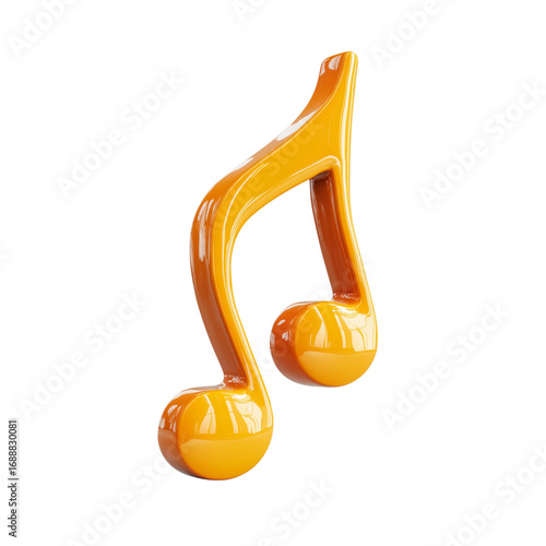 Orange glossy 3D music note symbol isolated on transparent background.