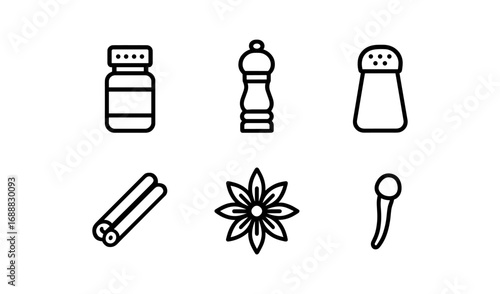 Set of spice and seasoning icons in minimal linear style