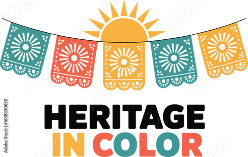 Colorful papel picado heritage design isolated on transparent background