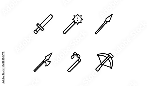 Minimalist outline collection of medieval weapons for design projects